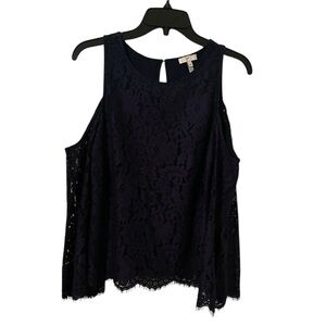 Joie Women’s Navy Blue Lace‎ Lined Cold Shoulder Key Hole Closure Top Size M